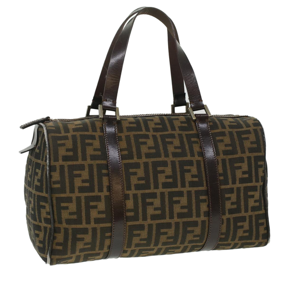 FENDI Handbags - FENDI Zucca Canvas Hand Bag Brown Black Auth 36763